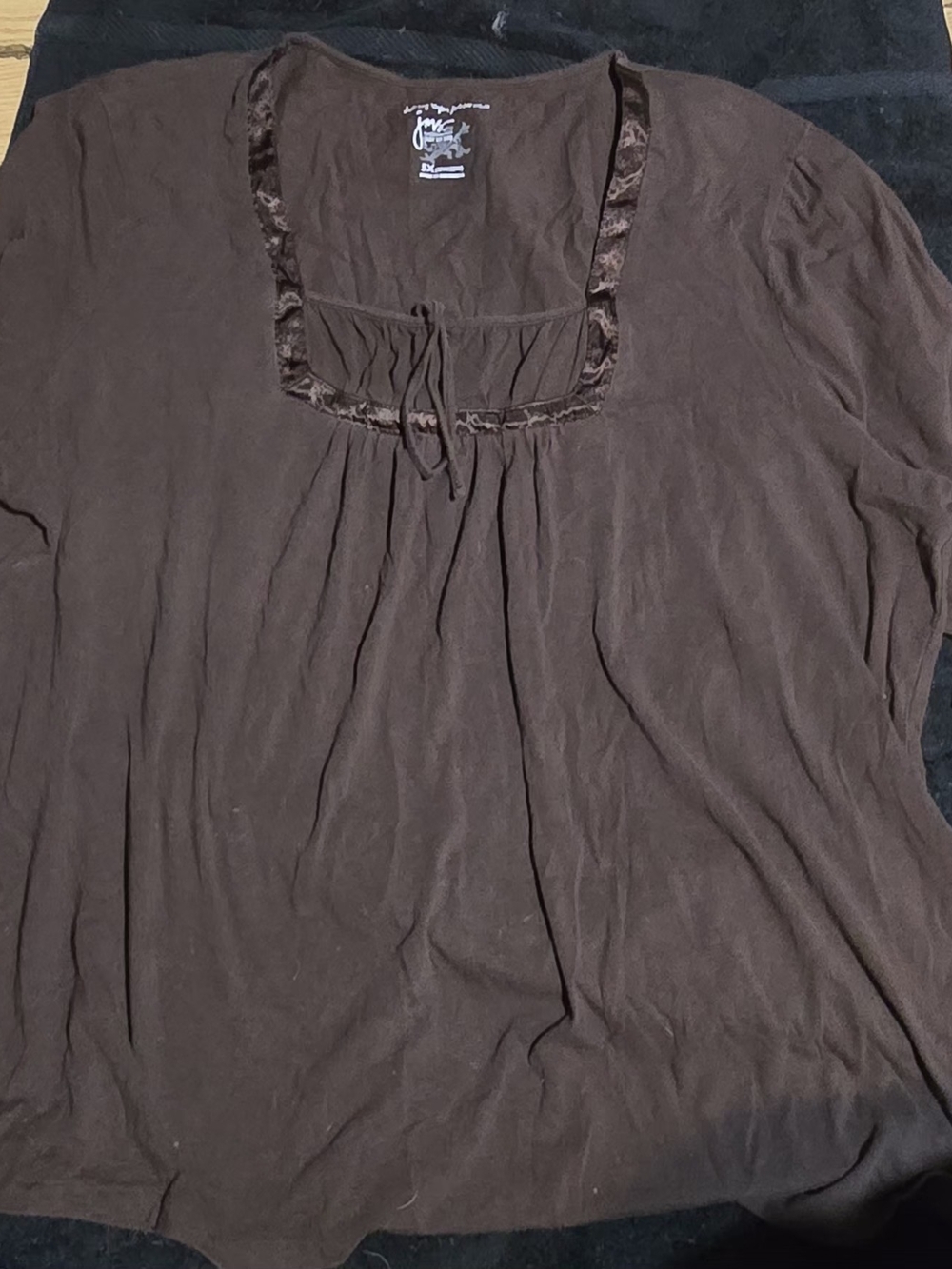 Just My Size 5x Brown Peasant Square Neck Long Sleeve Tshirt